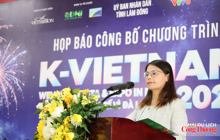 Bà Võ Thị Hoàng Yến, Phó Giám đốc Trung tâm Xúc tiến Đầu tư, Thương mại và Du lịch tỉnh Lâm Đồng phát biểu tại buổi họp báo.