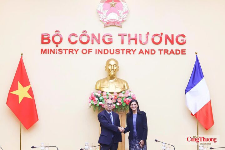 Thứ trưởng Lương Hoàng Thái và bà Éléonore Caroit, Bộ trưởng Ủy quyền thuộc Bộ Ngoại giao và Châu Âu Pháp, phụ trách Cộng đồng Pháp ngữ, các quan hệ đối tác quốc tế và người Pháp ở nước ngoài.