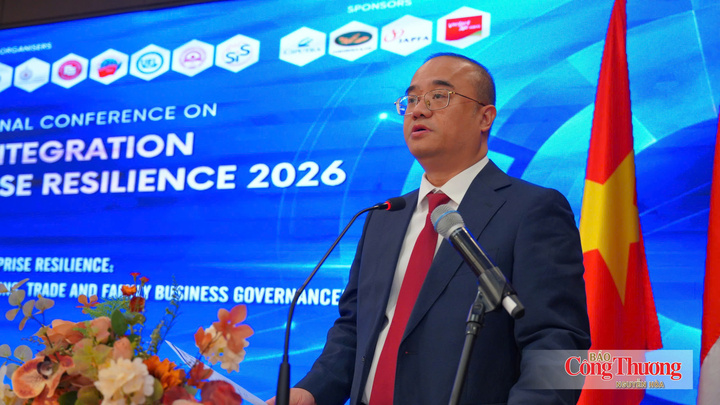 PGS.TS. Nguyễn Trúc Lê, Bí thư Đảng ủy, Hiệu trưởng Trường Đại học Kinh tế phát biểu tại sự kiện.