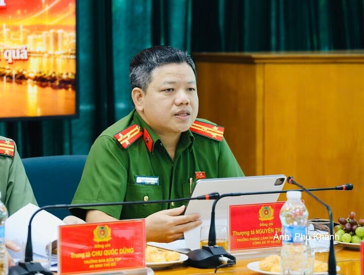 Thượng tá Nguyễn Thành Lâm, Trưởng phòng Cảnh sát Quản lý hành chính về trật tự xã hội, Công an TP. Hà Nội phát biểu tại tọa đàm.
