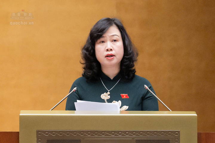 Bộ trưởng Bộ Y tế Đào Hồng Lan trình bày Tờ trình về dự án Luật An toàn thực phẩm (sửa đổi)