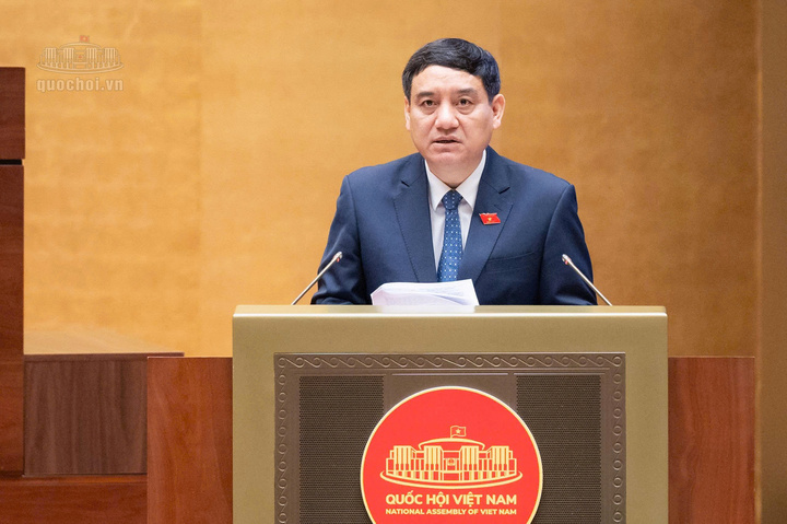 Chủ nhiệm Uỷ ban Văn hoá và Xã hội Nguyễn Đắc Vinh trình bày Báo cáo thẩm tra dự án Luật.