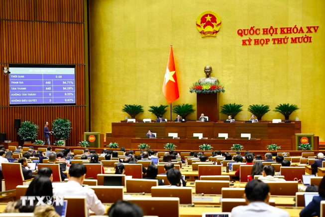 Quốc hội biểu quyết thông qua Luật sửa đổi, bổ sung một số điều của Luật Điều ước quốc tế. (Ảnh: Doãn Tấn/TTXVN)