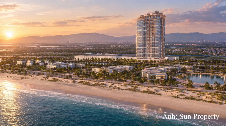 Phối cảnh tháp căn hộ Sun Saphia Residence - dự án căn hộ mặt biển đầu tiên của Sun Group tại Đà Nẵng.