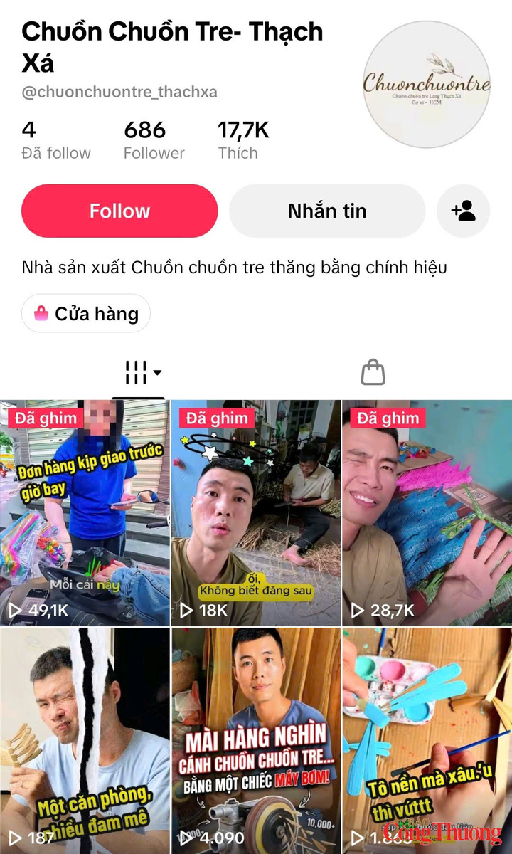 Trang cá nhân quảng bá Làng chuồn chuồn tre Thạch Xá trên mạng xã hội. Ảnh: Vũ Nguyên