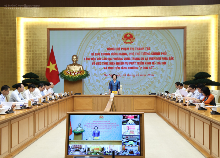 Phó Thủ tướng Phạm Thị Thanh Trà làm việc với 9 tỉnh vùng trung du và miền núi phía bắc về tình hình thực hiện nhiệm vụ phát triển kinh tế - xã hội và mục tiêu tăng trưởng hai con số - Ảnh: chinhphu.vn/Thu Giang
