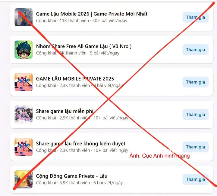 Cục An ninh mạng cảnh báo một số nhóm Facebook liên quan đến “game lậu”.