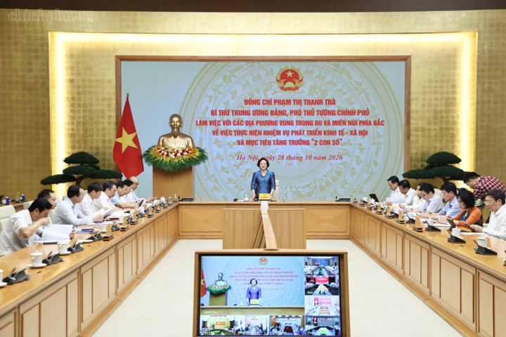 Phó Thủ tướng Phạm Thị Thanh Trà làm việc với 9 tỉnh vùng trung du và miền núi phía bắc về mục tiêu tăng trưởng 2 con số - Ảnh: chinhphu.vn/Thu Giang