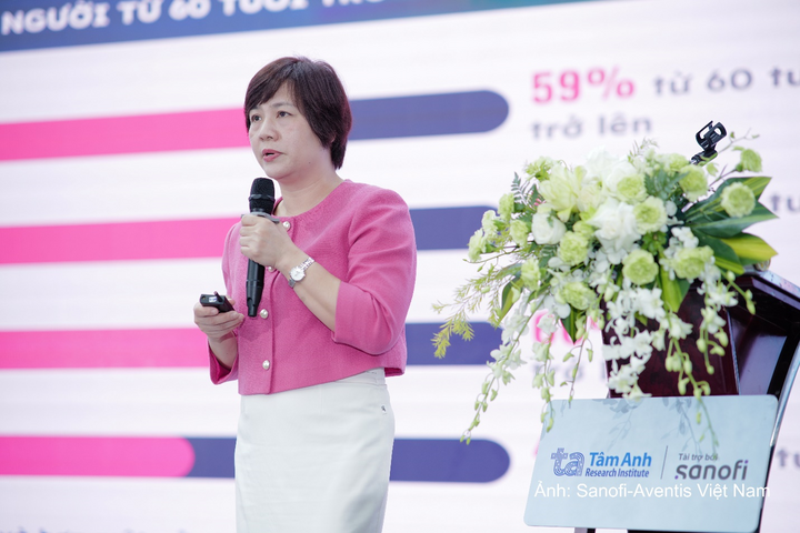 PGS.TS.BS. Vũ Thị Thanh Huyền - Tổng thư ký Hội Lão khoa Việt Nam chia sẻ tại hội nghị.