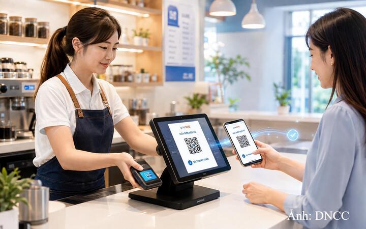 Giao dịch tại điểm bán được ghi nhận trên hệ thống, tạo dữ liệu đầu vào cho quá trình lập hóa đơn điện tử.