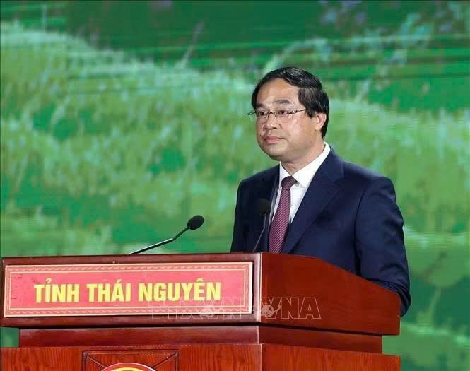 Bí thư Tỉnh uỷ Thái Nguyên Trịnh Xuân Trường phát biểu tại buổi lễ. Ảnh: Thống Nhất/TTXVN