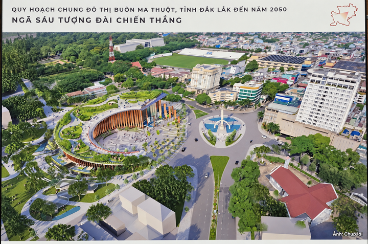 Phối cảnh khu vực Ngã Sáu – Tượng đài Chiến thắng trong Quy hoạch chung đô thị Buôn Ma Thuột đến năm 2050.