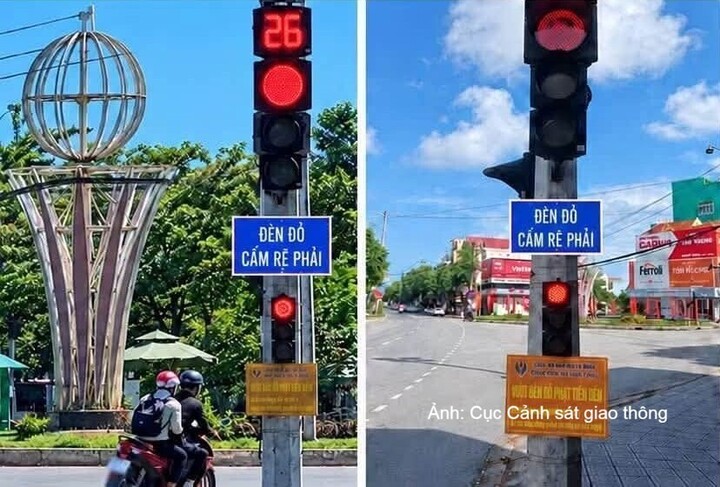 Các biển “Đèn đỏ cấm rẽ phải” có nền xanh, chữ trắng, hình thức tương tự biển “Cho phép rẽ phải” gây nhầm lẫn với người tham gia giao thông tại tỉnh Quảng Trị vừa được tháo dỡ bỏ.