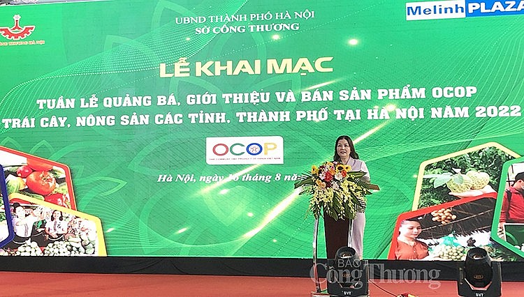 bà Trần Thị Phương Lan - Quyền Giám đốc Sở Công Thương Hà Nội phát biểu tại Lễ khai mạc bà Trần Thị Phương Lan - Quyền Giám đốc Sở Công Thương Hà Nội phát biểu tại Lễ khai mạc