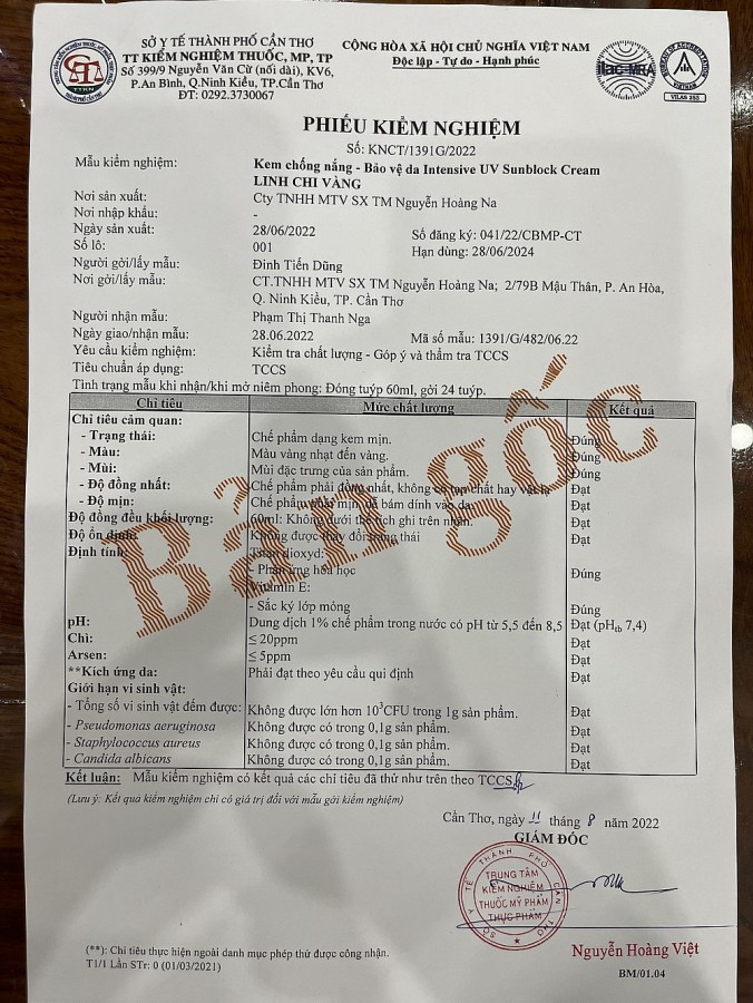 Doanh nghiệp tường trình về lô sản phẩm kem chống nắng - Bảo vệ da Linh Chi Vàng bị thu hồi Doanh nghiệp tường trình về lô sản phẩm kem chống nắng - Bảo vệ da Linh Chi Vàng bị thu hồi