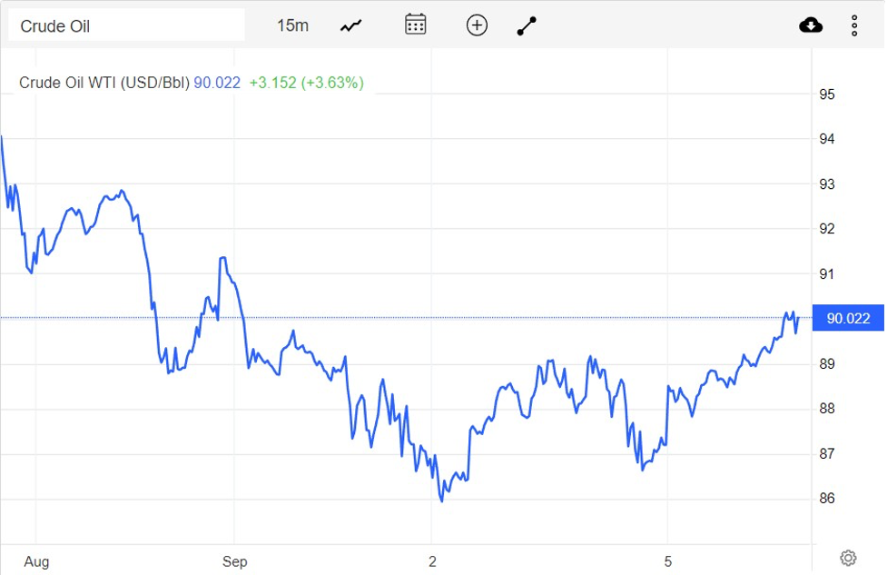 Giá xăng dầu hôm nay 6/9: Tăng trở lại, dầu WTI đạt 90,02 USD/thùng