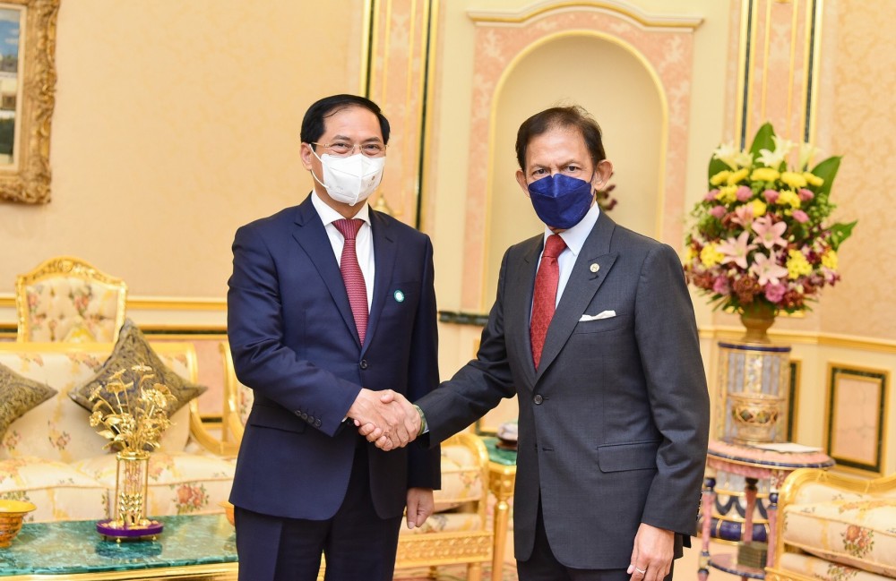 Quốc vương Brunei Hassanal Bolkiah Muizzaddin Waddaulah tiếp Bộ trưởng Ngoại giao Bùi Thanh Sơn Quốc vương Brunei Hassanal Bolkiah Muizzaddin Waddaulah tiếp Bộ trưởng Ngoại giao Bùi Thanh Sơn