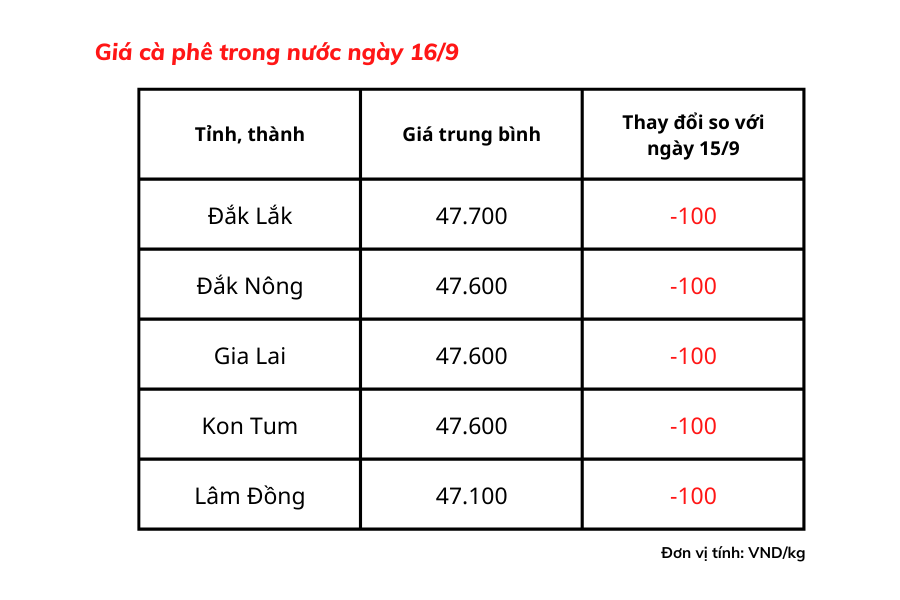 Giá cà phê hôm nay 16/9: Giá trong nước ở mức 47.100 – 47.700 đồng/kg