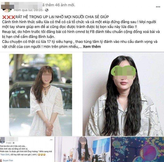 Thông tin chị N.L cung cấp trên trang cá nhân tố cáo V.A.