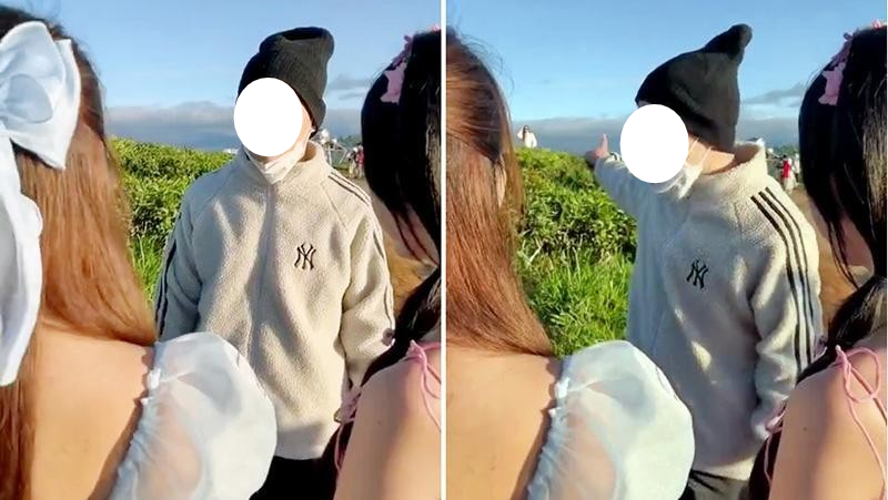 Hình ảnh “dàn dựng” chuyện thu tiền của khách để được vào chụp ảnh tại vườn chè. (Ảnh cắt từ video)