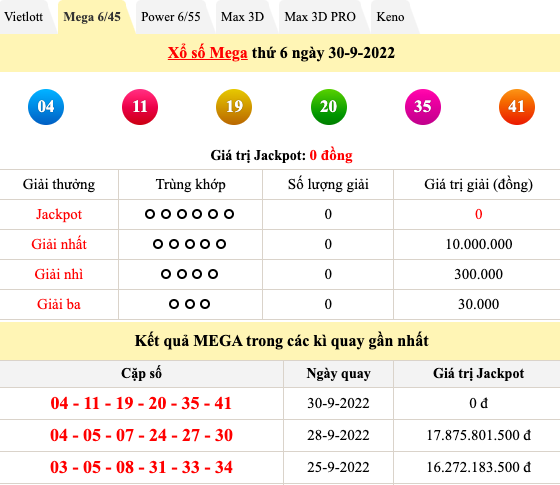 Kết quả xổ số hôm nay 30/9: Xổ số 3 miền và ai may mắn có 20 tỷ đồng của Vietlott? Kết quả xổ số hôm nay 30/9: Xổ số 3 miền và ai may mắn có 20 tỷ đồng của Vietlott?