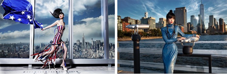 Jessica Minh Anh rực cháy trước phông nền đường chân trời New York Jessica Minh Anh rực cháy trước phông nền đường chân trời New York