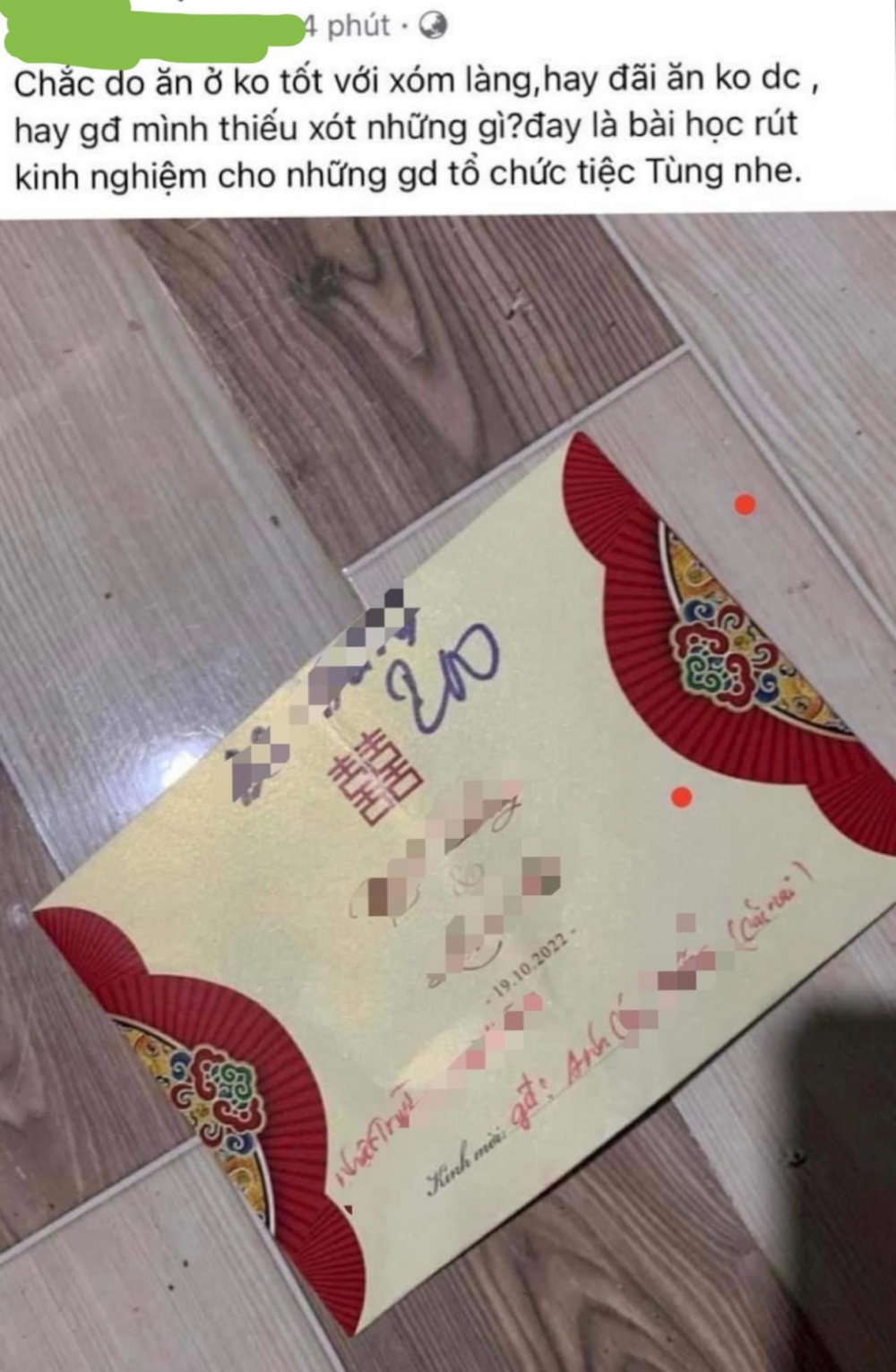 Gia chủ lên mạng xã hội “bóc phốt” người đi mừng cưới 200.000 đồng Gia chủ lên mạng xã hội “bóc phốt” người đi mừng cưới 200.000 đồng