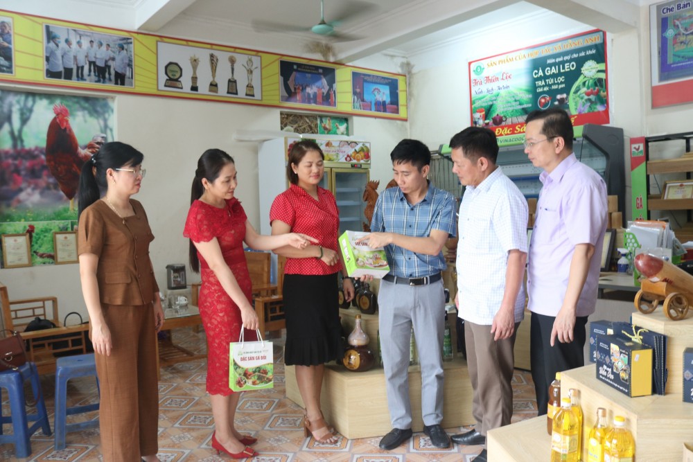 Lãnh đạo Liên minh HTX các tỉnh Bắc Giang và Thái Nguyên tham quan gian trưng bày sản phẩm của các HTX của huyện Yên Thế. Lãnh đạo Liên minh HTX các tỉnh Bắc Giang và Thái Nguyên tham quan gian trưng bày sản phẩm của các HTX của huyện Yên Thế.