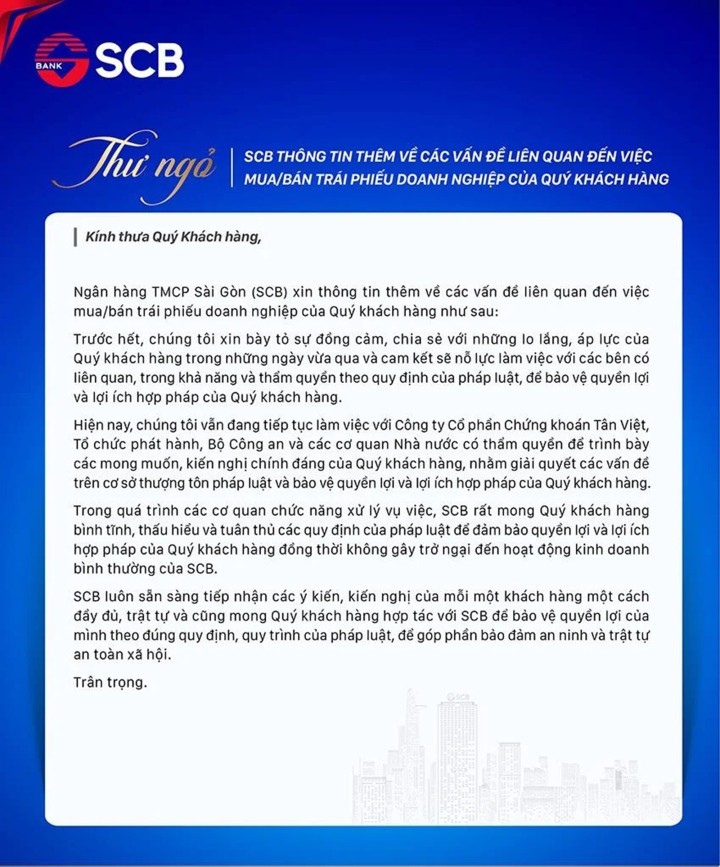 Ngân hàng SCB cam kết đảm bảo quyền lợi khách mua bán trái phiếu
