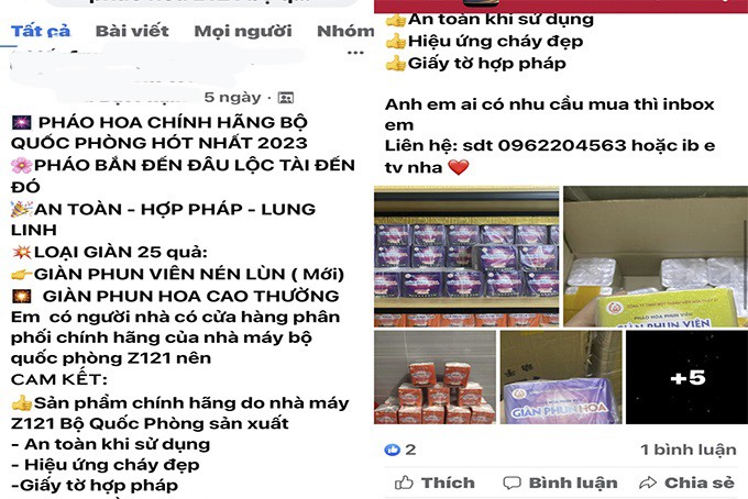 Bộ Công Thương: Pháo hoa Z121 bán tràn lan trên mạng là trái quy định