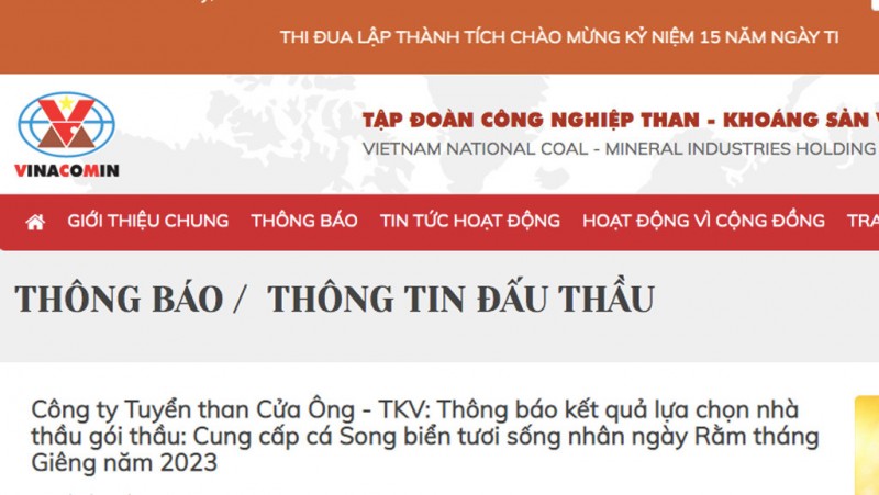 Thông báo trúng thầu được đăng tải công khai trên trang web của Tập đoàn Công nghiệp Than-Khoáng sản Việt Nam Thông báo trúng thầu được đăng tải công khai trên trang web của Tập đoàn Công nghiệp Than-Khoáng sản Việt Nam