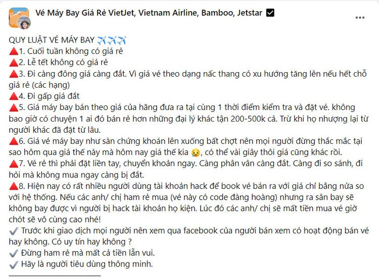 Cảnh báo lừa đảo vé máy bay mùa du lịch qua Facebook Cảnh báo lừa đảo vé máy bay mùa du lịch qua Facebook