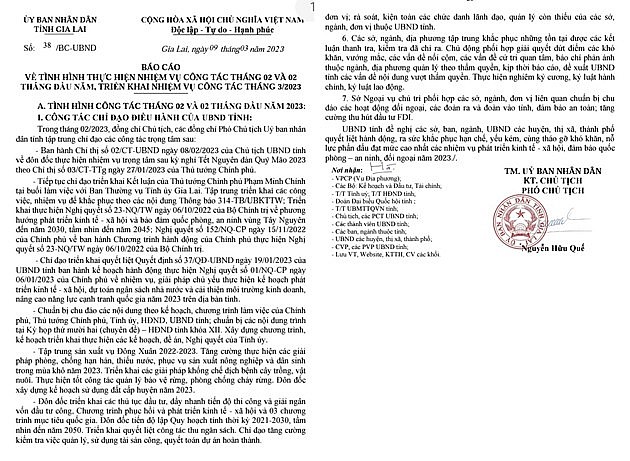 Báo cáo của UBND tỉnh Gia Lai. Ảnh: Trần Thọ