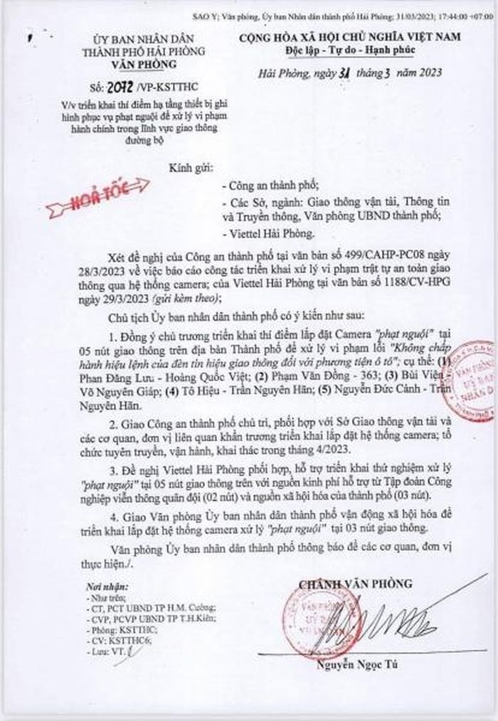Văn bản của Văn phòng UBND TP Hải Phòng.