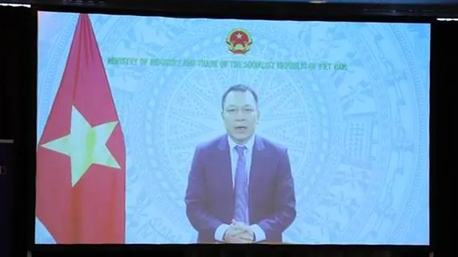 Thứ trưởng Bộ Công thương Đặng Hoàng An phát biểu trực tuyến từ đầu cầu Hà Nội Thứ trưởng Bộ Công thương Đặng Hoàng An phát biểu trực tuyến từ đầu cầu Hà Nội