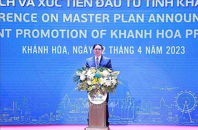 Thủ tướng Phạm Minh Chính phát biểu tại Hội nghị công bố quy hoạch và xúc tiến đầu tư tỉnh Khánh Hòa năm 2023. Ảnh: Dương Giang/TTXVN Thủ tướng Phạm Minh Chính phát biểu tại Hội nghị công bố quy hoạch và xúc tiến đầu tư tỉnh Khánh Hòa năm 2023. Ảnh: Dương Giang/TTXVN