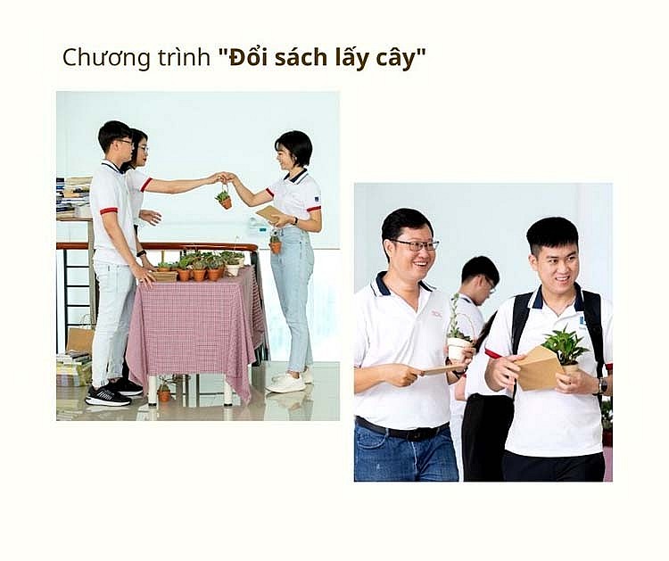 “Đổi sách lấy cây” là phần sinh hoạt tập thể vui vẻ tại Diễn đàn Văn hóa đọc 2023 của KCM “Đổi sách lấy cây” là phần sinh hoạt tập thể vui vẻ tại Diễn đàn Văn hóa đọc 2023 của KCM