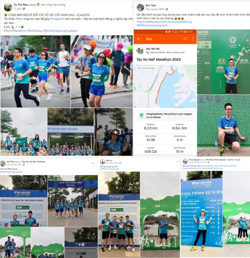 Vận động viên Tay Ho Half Marathon 2023 - Powered by BIM Group hào hứng tham gia “trồng cây” từ chính bước chạy của mình. Ảnh: FBNV. Vận động viên Tay Ho Half Marathon 2023 - Powered by BIM Group hào hứng tham gia “trồng cây” từ chính bước chạy của mình. Ảnh: FBNV.