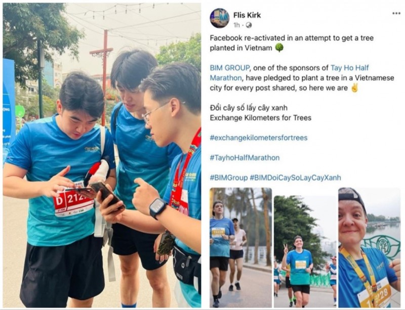 Người nước ngoài sống tại Hà Nội thích thú với hoạt động chạy bộ đổi cây xanh. Ảnh: FBNV. Người nước ngoài sống tại Hà Nội thích thú với hoạt động chạy bộ đổi cây xanh. Ảnh: FBNV.