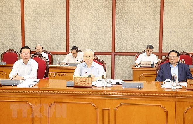 Tổng Bí thư Nguyễn Phú Trọng phát biểu kết luận cuộc họp. Tổng Bí thư Nguyễn Phú Trọng phát biểu kết luận cuộc họp.