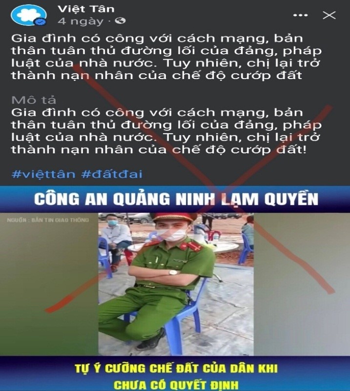 Video đăng trên trang Facebook Việt Tân (Ảnh Công an tỉnh Quảng Ninh) Video đăng trên trang Facebook Việt Tân (Ảnh Công an tỉnh Quảng Ninh)