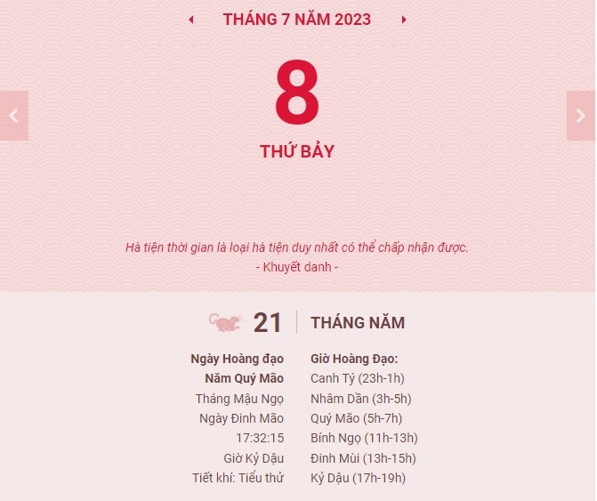 Lịch âm hôm nay ngày 8/7/2023, âm lịch hôm nay 8/7; lịch vạn niên 8/7/2023; ngày tốt hôm nay Lịch âm hôm nay ngày 8/7/2023, âm lịch hôm nay 8/7; lịch vạn niên 8/7/2023; ngày tốt hôm nay