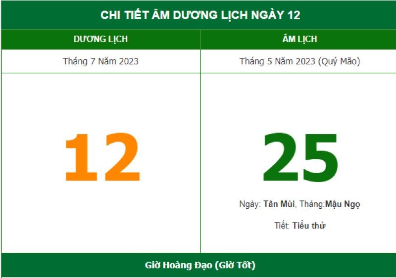 Lịch âm hôm nay ngày 12/7/2023, âm lịch hôm nay 12/7; lịch vạn niên 12/7/2023; ngày tốt hôm nay Lịch âm hôm nay ngày 12/7/2023, âm lịch hôm nay 12/7; lịch vạn niên 12/7/2023; ngày tốt hôm nay