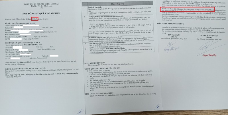 Nhân viên Công ty Chứng khoán KIS Việt Nam tự ý ký hợp đồng cho khách vay kho margin ngoài? Nhân viên Công ty Chứng khoán KIS Việt Nam tự ý ký hợp đồng cho khách vay kho margin ngoài?
