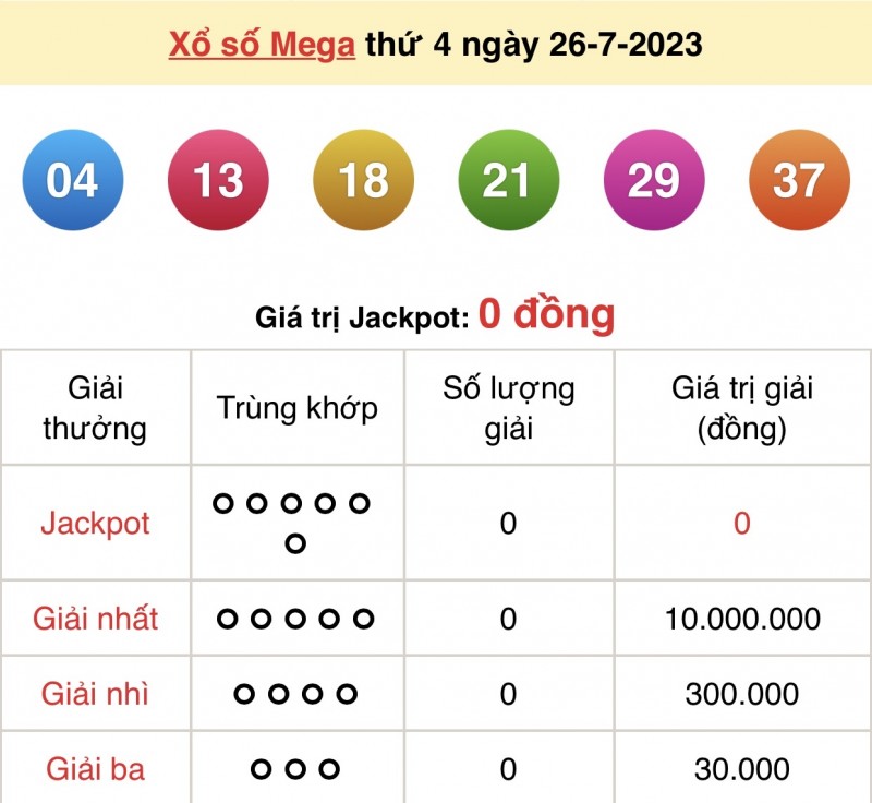 Vietlott 26/7, kết quả xổ số Vietlott hôm nay ngày Vietlott 26/7, Vietlott Mega 6/45 26/7 Vietlott 26/7, kết quả xổ số Vietlott hôm nay ngày Vietlott 26/7, Vietlott Mega 6/45 26/7