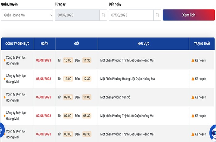 Kế hoạch cắt điện một số khu vực trên địa bàn Hà Nội ngày 7/8, trong đó có quận Hoàn Mai