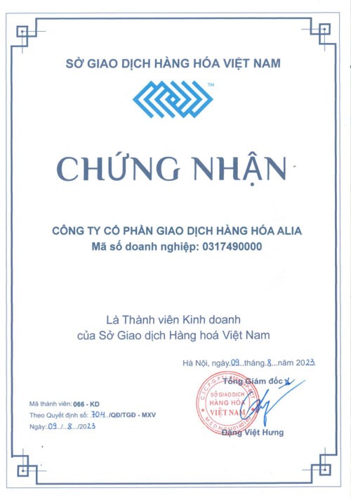 Ban hành quyết định công nhận tư cách Thành viên KD của Công ty CP Giao dịch Hàng hóa ALIA ngày 09/08/2023 Ban hành quyết định công nhận tư cách Thành viên KD của Công ty CP Giao dịch Hàng hóa ALIA ngày 09/08/2023