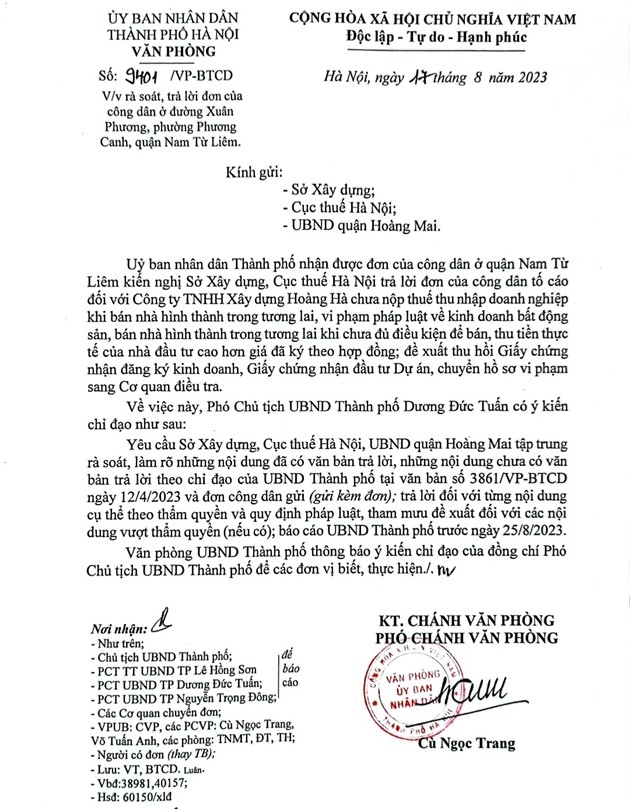 Phó Chủ tịch UBND thành phố Hà Nội chỉ đạo làm rõ đơn thư của công dân Phó Chủ tịch UBND thành phố Hà Nội chỉ đạo làm rõ đơn thư của công dân