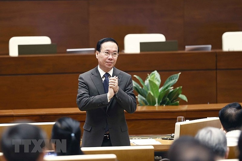 Chủ tịch nước Võ Văn Thưởng và đại biểu dự hội nghị. Chủ tịch nước Võ Văn Thưởng và đại biểu dự hội nghị.