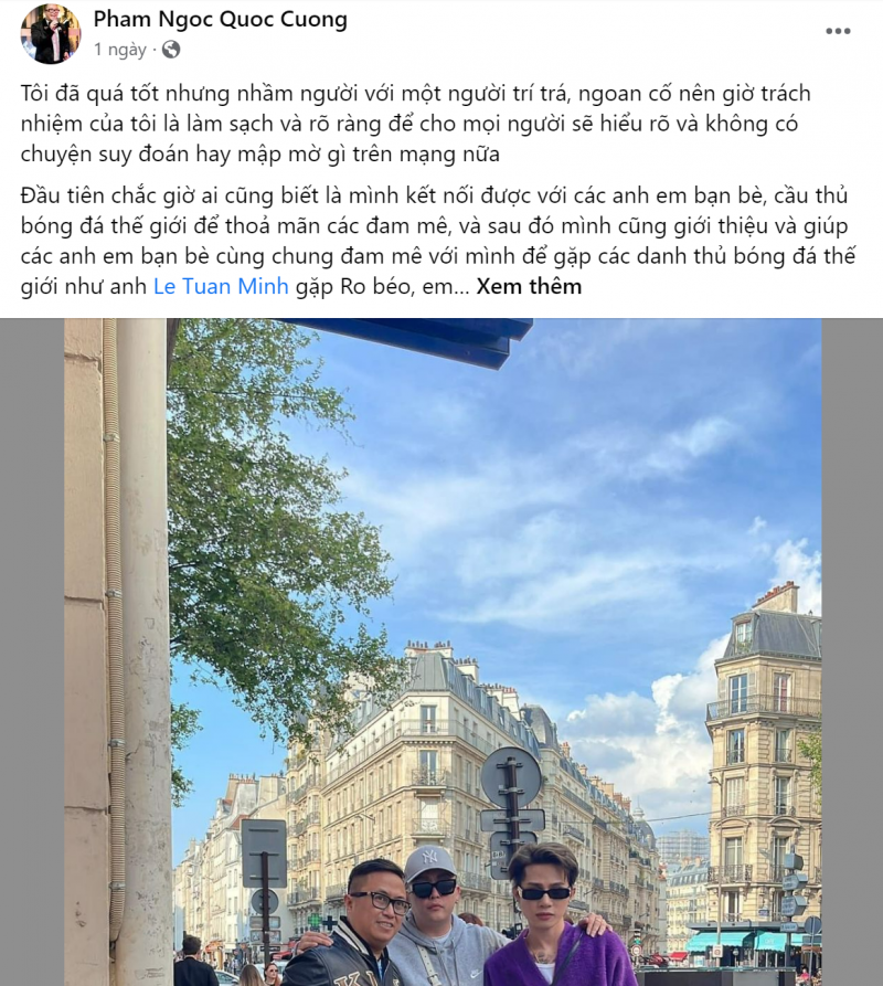 Những chia sẻ của doanh nhân Phạm Ngọc Quốc Cường trên trang cá nhân. Ảnh chụp màn hình Những chia sẻ của doanh nhân Phạm Ngọc Quốc Cường trên trang cá nhân. Ảnh chụp màn hình